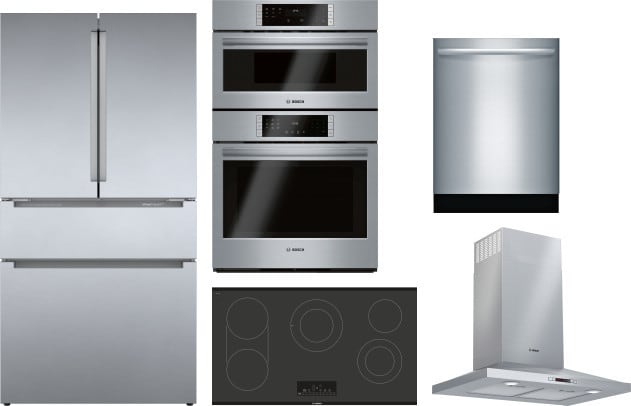 Bosch BORECTWODWRH313 5 Piece Kitchen Appliances Package with French