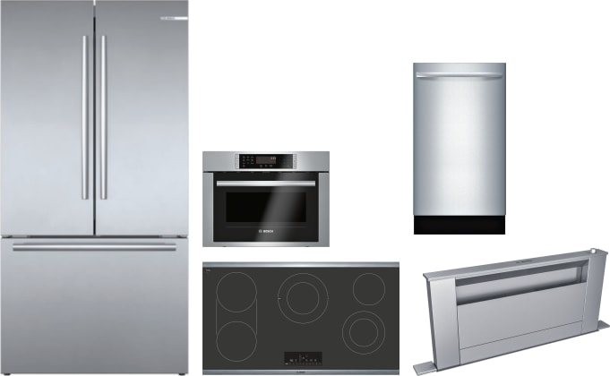 Bosch Borectwodwrh874 5 Piece Kitchen Appliances Package With French Door Refrigerator And Dishwasher In Stainless Steel