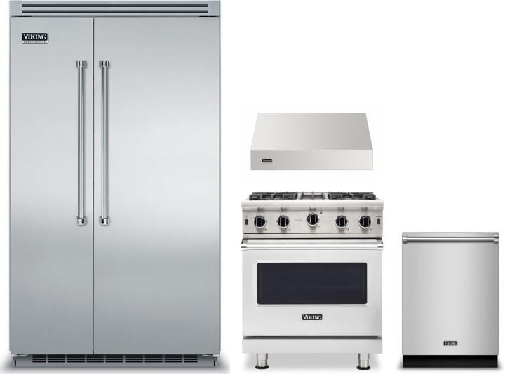 Viking VIRERADWRH1484 4 Piece Kitchen Appliances Package with Side-by
