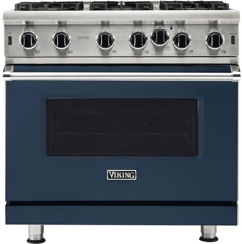 Viking Vgic53626bsblp 36 Inch Gas Range With 6 Open Burners 15 000 Btus Varisimmer Surespark Ignition Gourmetglo Infrared Broiler Proflow Convection Air Baffle Six Functions Six Rack Positions And Halogen Lights Slate Blue Liquid Propane