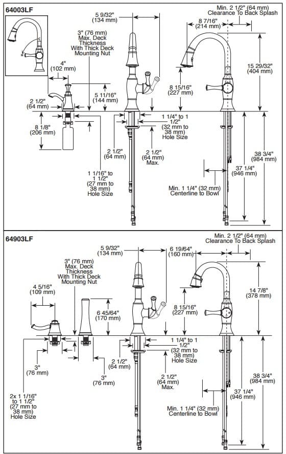 Brizo 64003LFBZ Single Lever PullDown Kitchen Faucet with Spray and