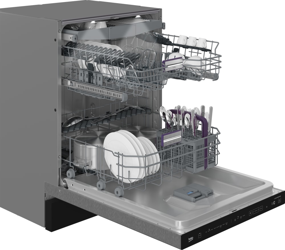 Beko DDT38532XIHHW 24 Inch Fully Integrated Dishwasher with 16 Place Settings 45 dBA 8 Wash Cycles Nylon Coated Racks DeepWash CornerIntense NSF Certified Sanitize Option and ENERGY STAR