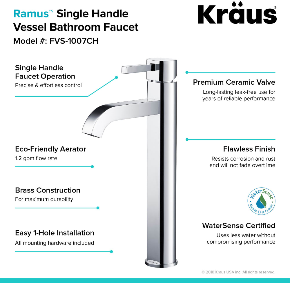 Kraus FVS1007CH Single Lever Tall Vessel Bathroom Faucet with Superior