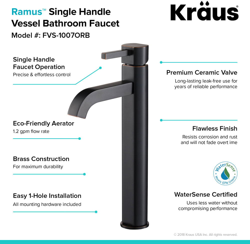 Kraus FVS1007ORB Single Lever Tall Vessel Bathroom Faucet with Superior