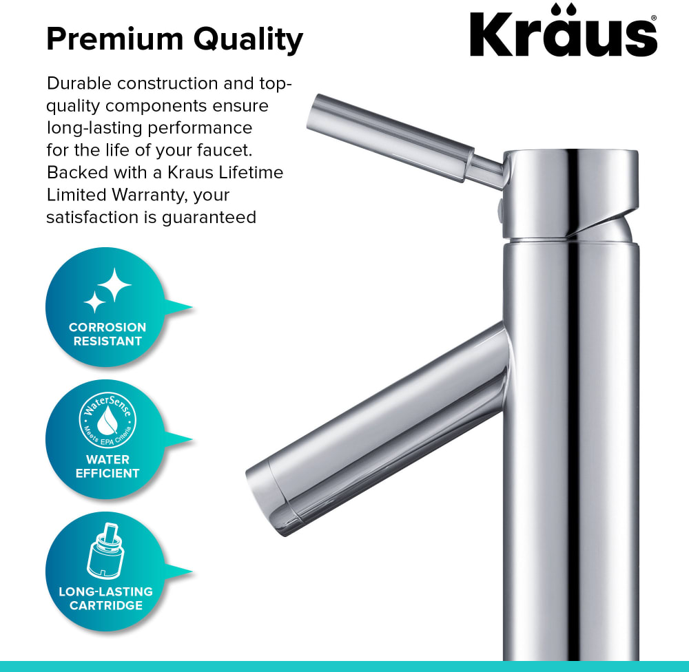 Kraus FVS1002CH Single Lever Tall Vessel Bathroom Faucet with Superior ...
