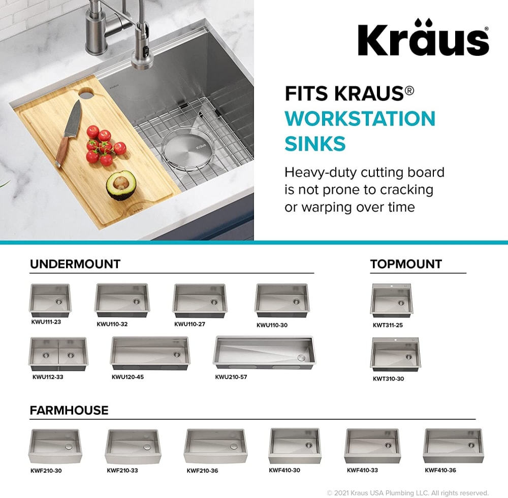 Kraus KCBWS101BB Solid Bamboo Cutting Board with BuiltIn Grooves, Non