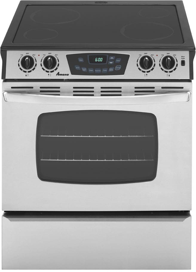 Amana Aes3760bas 30 Inch Slide In Electric Range With 4 Radiant Elements 4 3 Cu Ft Self Cleaning Oven Storage Drawer And Electronic Controls Stainless Steel