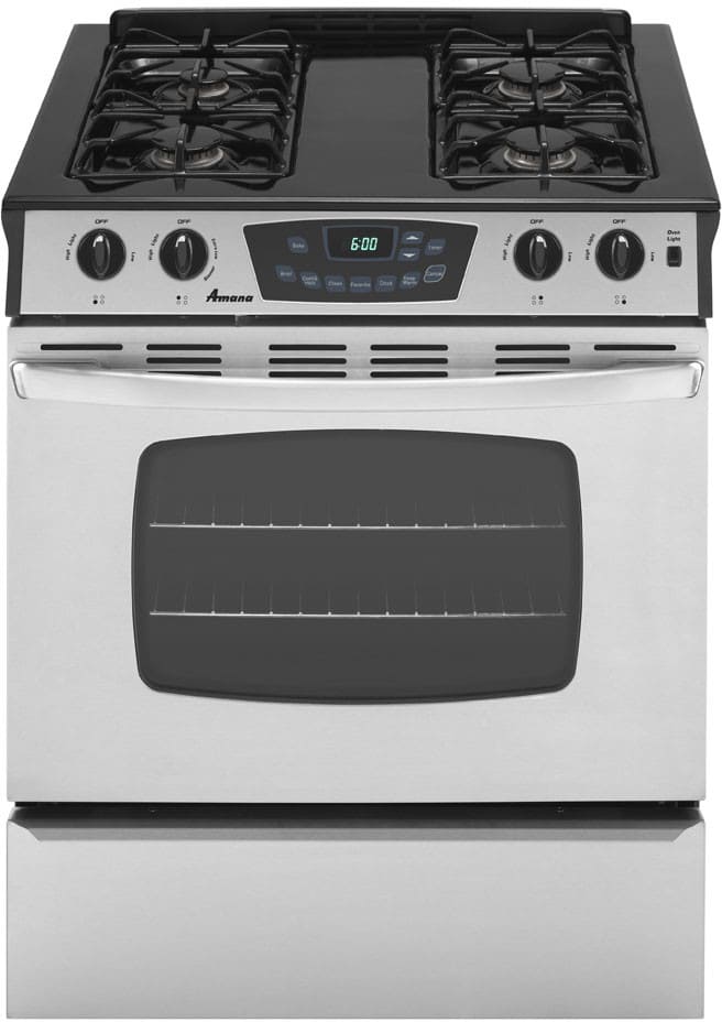 Amana Ags3760bds 30 Inch Slide In Gas Range With 4 Sealed Burners 4 5 Cu Ft Self Cleaning Oven Extra Large Window And Storage Drawer Stainless Steel