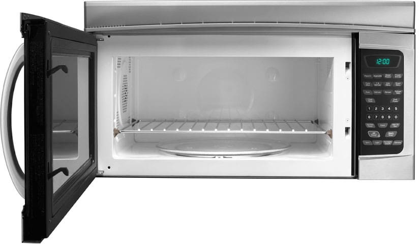 Amana Amv3204vab 2 0 Cu Ft Over The Range Microwave With 1 000 Amana Radarange Amv3204vab Black Shown With Door Open