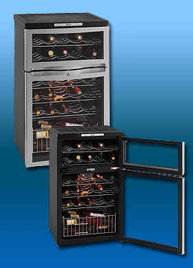 Avanti Wc330dzb 19 Inch Dual Zone Wine Chiller With 28 Bottle Capacity Slide Out Chrome Shelves Two Temp Controls