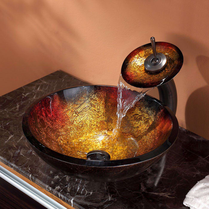 Kraus Cgv68019mm10orb 17 Inch Mercury Glass Vessel Sink With Kraus Copper Series Cgv68019mm10orb Angled View