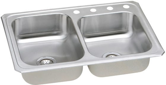 Elkay CR2500 33 Inch Top Mount Double Bowl Stainless Steel Sink with  20-Gauge, 7 Inch Bowl Depth, 3-1/2 Inch Drain and Small Bowl on Right: No  Holes