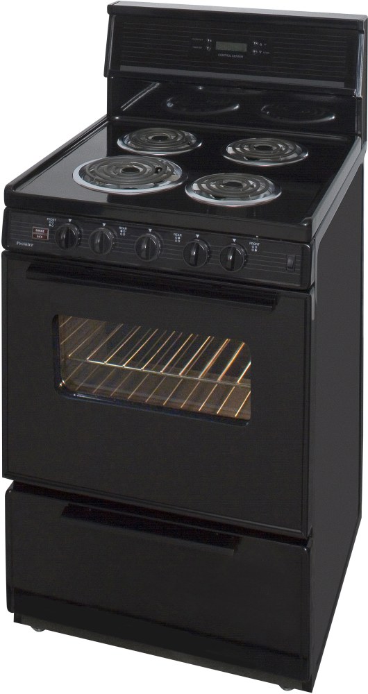 Premier ECK240OP 24 Inch Freestanding Electric Range with 4 Coil Elements,  2.9 cu. ft. Capacity, 2 Adjustable Oven Racks, Lift-Up Top, Electronic  Clock/Timer, Interior Oven Light, 10 Inch Glass Tempered Backguard and