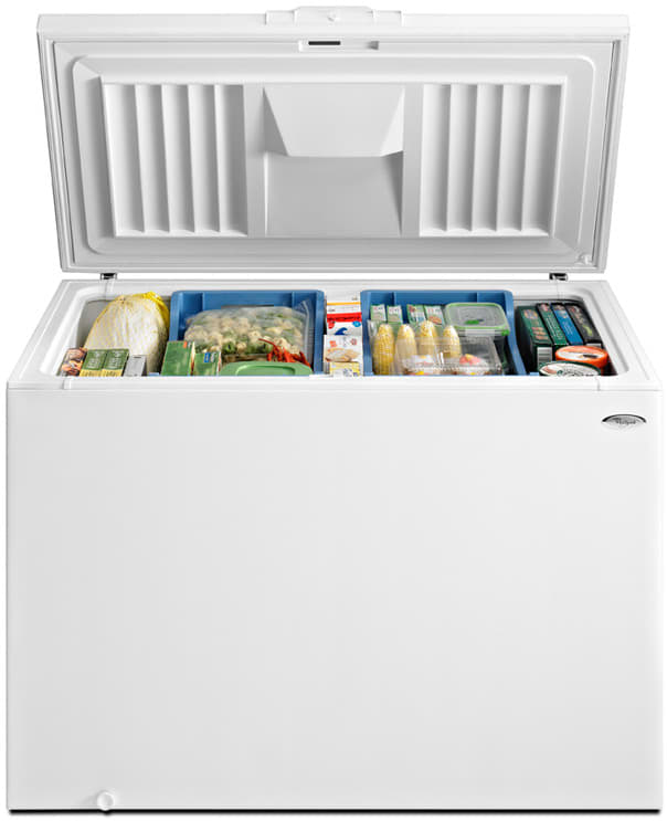 Whirlpool EH150FXRQ 14.8 cu. ft. Chest Freezer with Manual Defrost, 2 Upper  Blue Basket, Key-Eject Lock, Adjustable Thermostat and Defrost Drain