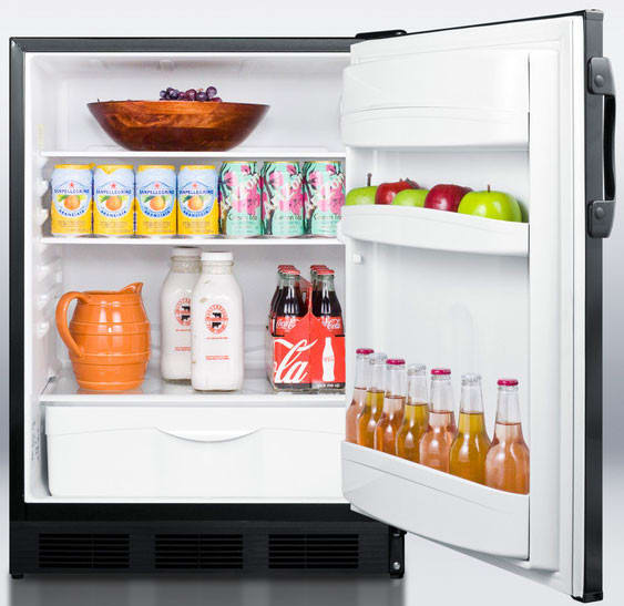 AccuCold FF6BBI 24 Inch Compact All-Refrigerator with 5.5 cu. ft. Capacity, Adjustable Glass Shelves, Fruit/Vegetable Crisper, Door Storage and Interior Light: Black