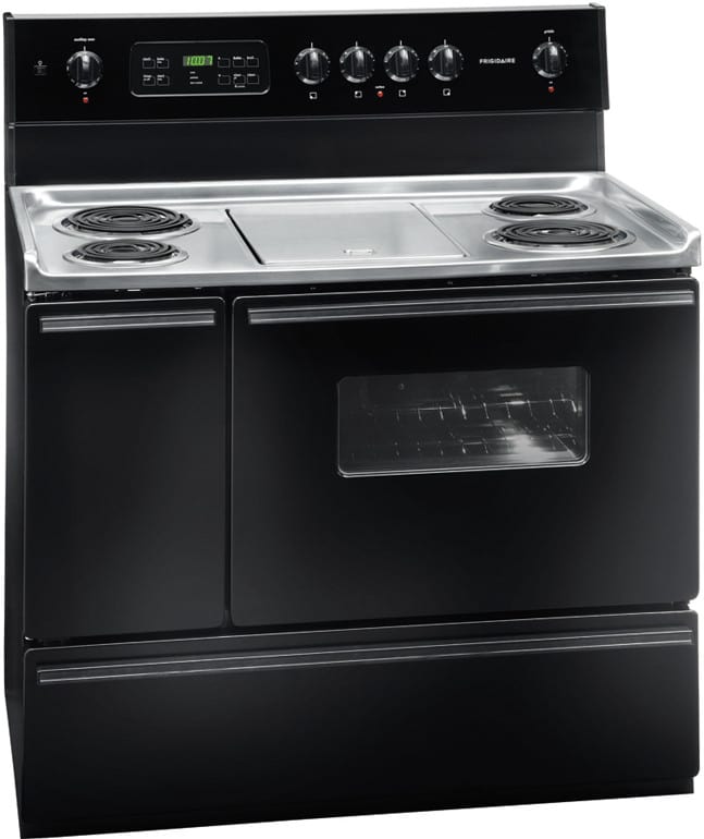 Frigidaire FFEF4017LB 40 Inch Freestanding Electric Range with 4 Coil  Elements, Center Griddle, 3.7 cu. ft. Main Oven Capacity, Even Bake  Technology, Fits-More Side Oven and Store-More Storage Drawer