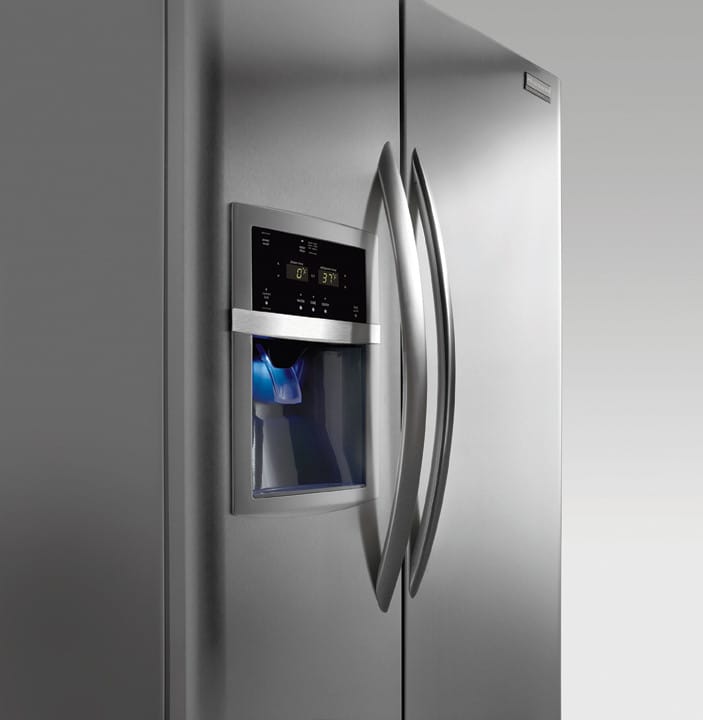 Frigidaire Fghc2342lf 22 6 Cu Ft Counter Depth Side By Side Refrigerator With Adjustable Glass Shelves Spacewise Organization System External Ice Water Dispenser And Humidity Controlled Crisper Drawers