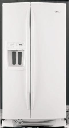 Whirlpool Gs6nbexrq 25 6 Cu Ft Side By Side Refrigerator With Electronic Fast Fill Dispenser In Door Air Door Cooling System And Contoured Doors White On White