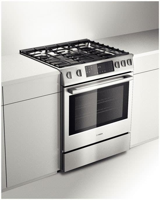 Bosch HGIP054UC 30 Inch Slidein Gas Range with Convection, Meat Probe, Warming Drawer