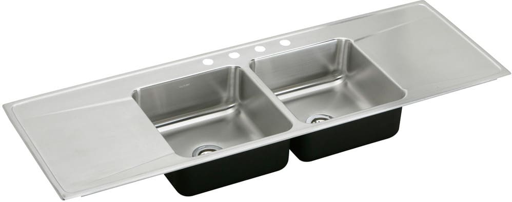 Elkay ILR6622DD5 66 Inch Drop-In Double Bowl Stainless Steel Sink with  18-Gauge, 7-5/8 Inch Bowl Depth, 3-1/2 Inch Drain and Double Drainboard: 5  Holes