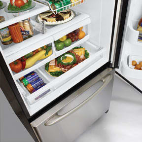 Maytag Mbf2258heb 33 Inch 22 1 Cu Ft Bottom Freezer Refrigerator W Spill Catcher Shelves Elevator Shelf Black