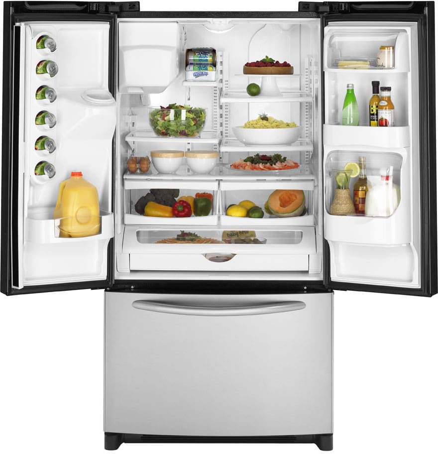 Maytag Mfi2067aes 20 0 Cu Ft Counter Depth French Door Refrigerator With 3 Slide Out Spill Catcher Glass Shelves Elevator Shelf 2 Humidity Crispers External Ice Water Dispenser And Electronic Quad Cool System Stainless Steel