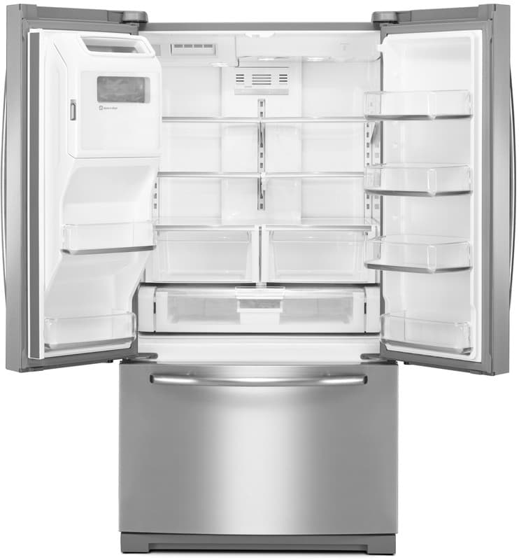 Maytag Mft2976aem 29 Cu Ft French Door Refrigerator With Spill Catcher Glass Shelves 2 Humidity Controlled Crispers 5 Door Bins Cool Core Temperature Management Led Lighting And External Water Ice Dispenser Stainless Steel