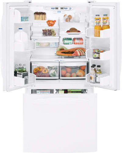 Ge Pfs22mbsww 22 2 Cu Ft Arctica French Door Refrigerator With Climatekeeper System 4 Glass Shelves White On White