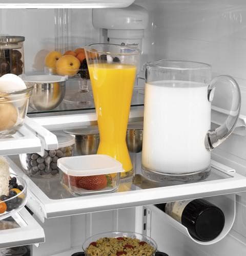 GE PFSS9PKYSS 28.5 cu. ft. French Door Refrigerator with 4 Glass Shelves Gallon Door Storage TurboCool Setting and Factory Installed Icemaker Water Dispenser