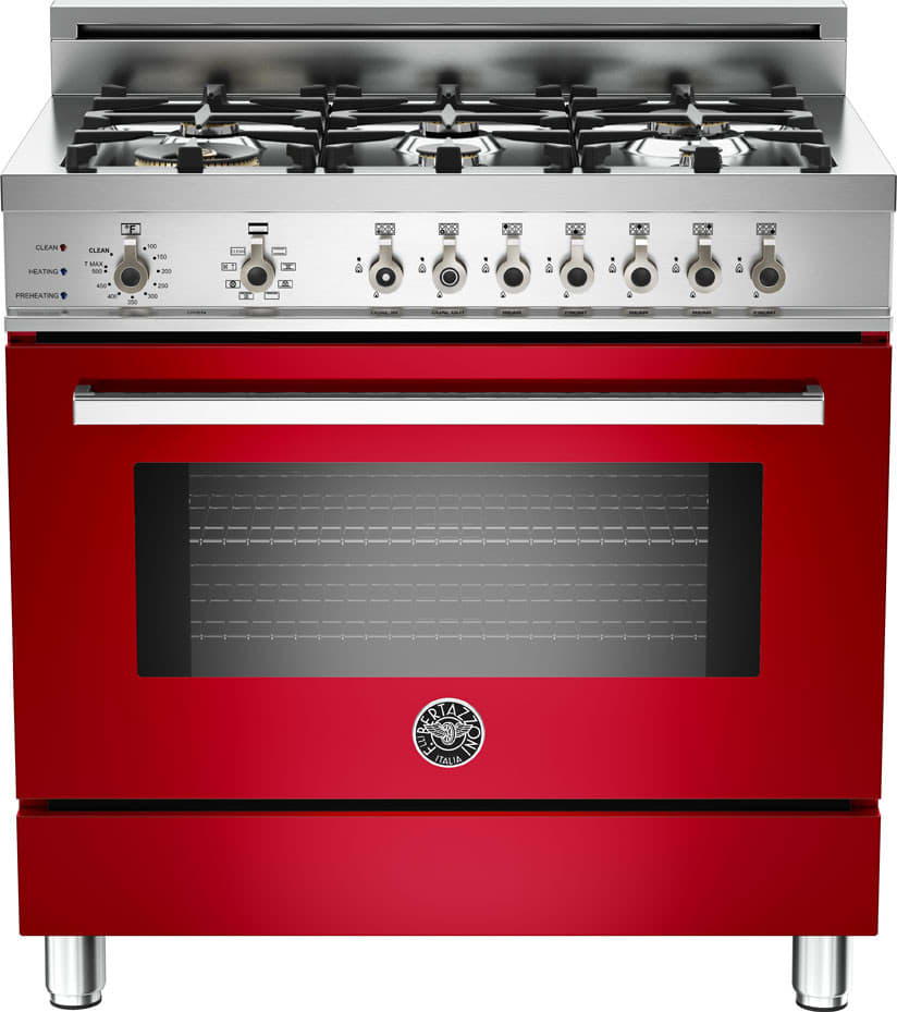 Bertazzoni PRO366DFSRO 36 Inch Pro-Style Dual Fuel Range with 6 Sealed  Brass Burners, 4.0 cu. ft. Convection Oven, Self-Clean, Infrared Broiler  and Telescopic Glide Shelf: Red, Natural Gas