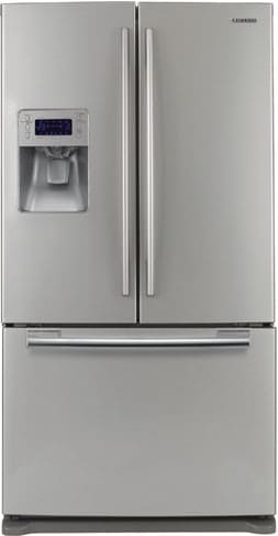 Samsung Rf26vabpn 25 5 Cu Ft French Door Refrigerator With 5 Glass Shelves Spill Proof Twin Cooling System Deli Drawer Bin Power Freeze Cool Options External Ice Water Dispenser And Led Display Stainless Platinum