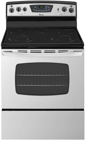 Amana Aer5722cas 30 Inch Freestanding Electric Range With 4 Ribbon Radiant Elements 5 1 Cu Ft Self Cleaning Oven And 100 Watt Warming Zone Element Stainless Steel