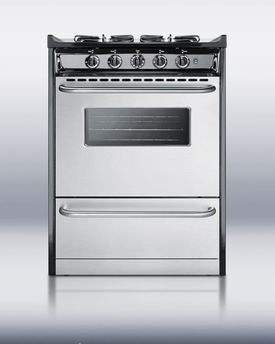 Summit TLM630R 24 Inch SlideIn Gas Range with 4 Sealed Burners, 2.9 cu