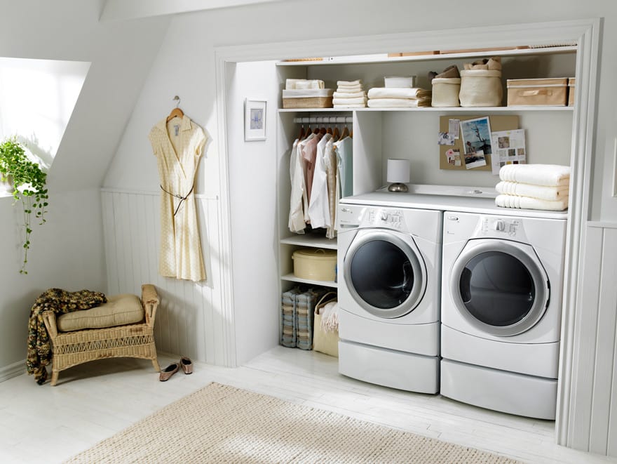 Whirlpool Wed9150ww 27 Inch Electric Dryer With 6 7 Cu Ft Capacity Whirlpool Duet Wed9150ww White Pair On 10 Pedestals With Laundry 123 Worksurface