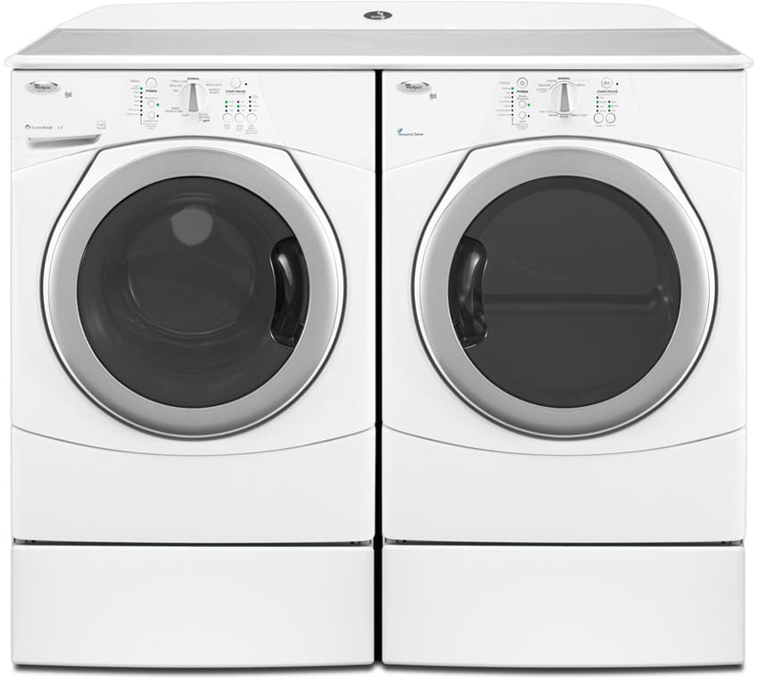 Whirlpool Wed9150ww 27 Inch Electric Dryer With 6 7 Cu Ft Capacity Whirlpool Duet Wed9150ww Pair On 10 Pedestals With Worksurface