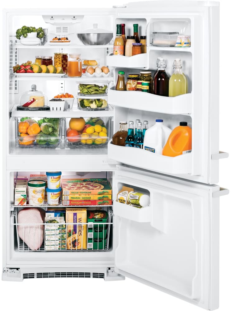 GE ABE20EGHWS 30 Inch Bottom-Freezer Refrigerator with 20.3 cu. ft. Capacity, 2 Glass Shelves, Gallon Door Storage, High Gloss Doors with Stainless Handles, Upfront Temperature Controls, MultiFlow Air Tower and Optional Ice GE ABE20EGHWS 30 Inch Bottom-Freezer Refrigerator with 20.3 cu. ft. Capacity, 2 Glass Shelves, Gallon Door Storage, High Gloss Doors with Stainless Handles, Upfront Temperature Controls, MultiFlow Air Tower and Optional Ice
