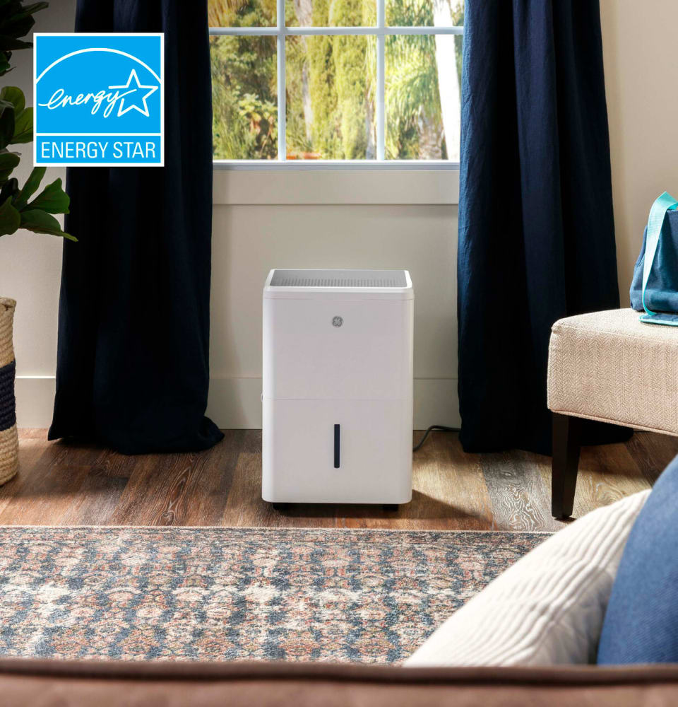 GE ADYR35LC Portable Dehumidifier with Smart Dry, Empty Bucket