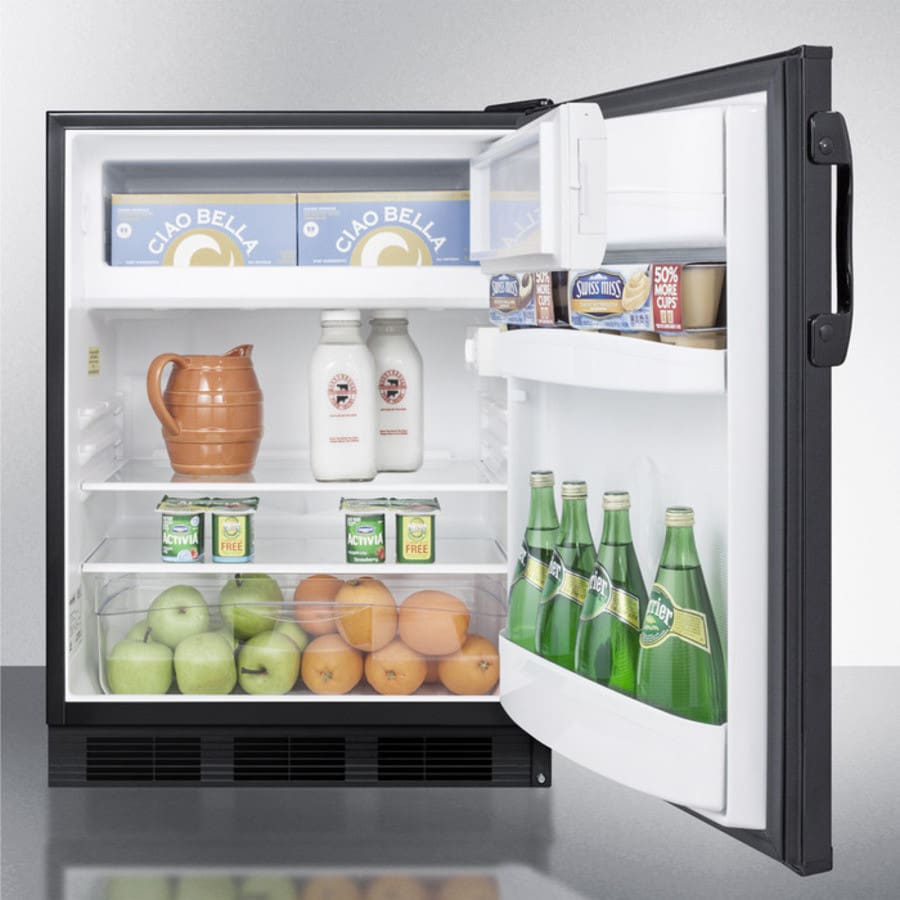 Summit CT663BKBIADA 24 Inch Built In Compact Refrigerator with 5.1 cu. ft. Capacity 2 Glass Shelves Crisper Wine Shelf Freezer Compartment and ADA Compliant Black