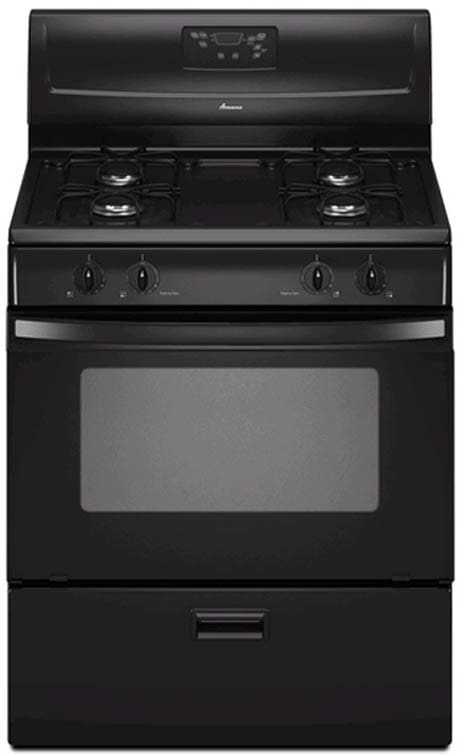 Amana Agr4433xdb 30 Inch Freestanding Gas Range With 4 4 Cu Ft Oven Capacity Manual Clean 4 Sealed Burners Easy Touch Electronic Controls Spillsaver Cooktop Design And Temp Assure Electronic Temperature Management System Black