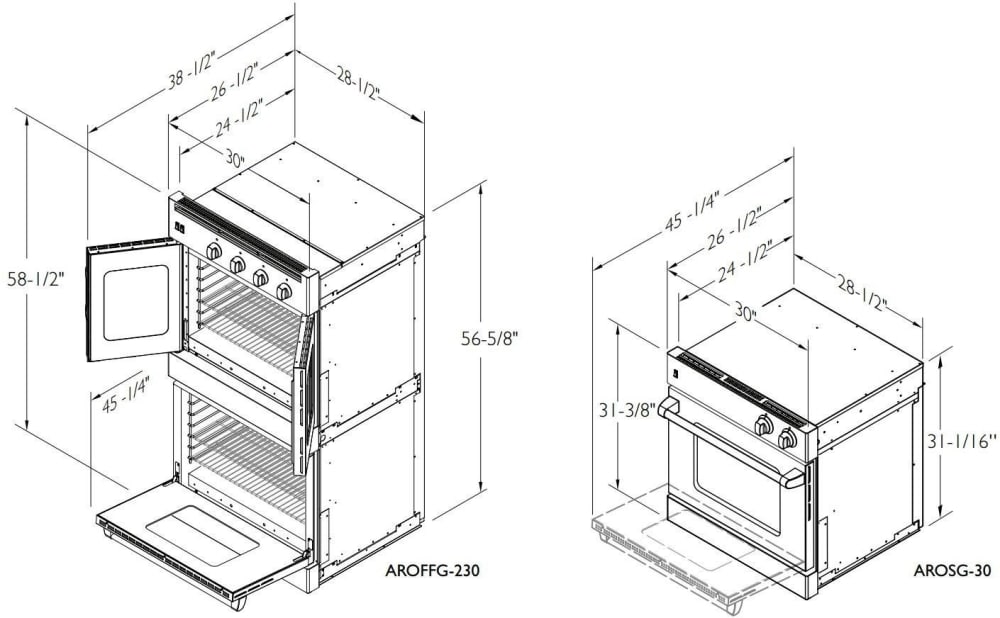 standard kitchen wall oven depth