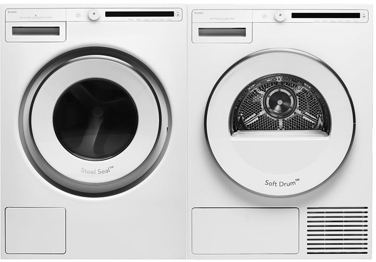 Asko ASWADREW2085 Side-by-Side Washer & Dryer Set with Front Load Washer and Electric Dryer in White