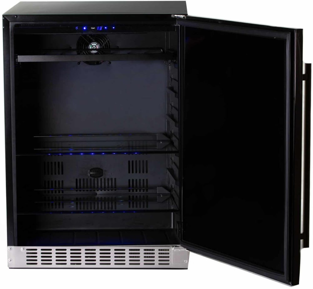 Azure A224RS 24 Inch Built-In Compact Refrigerator with 5.6 cu. ft. Capacity, Automatic-Defrost, Dual Sensor Temperature Control, Glass Shelving, Digital Control, Blue LED Lighting, Door Alarm, and 39 dBA Decibel Rating