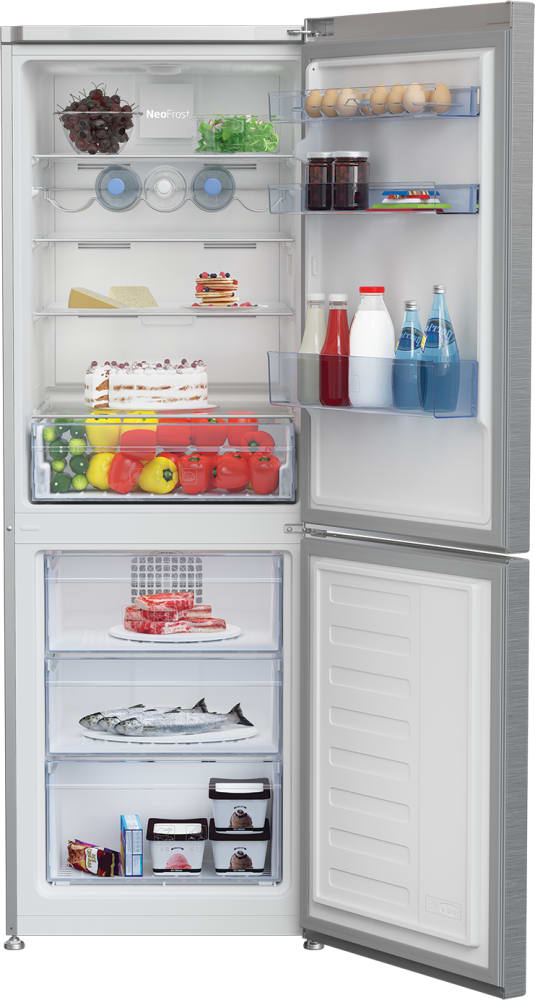Beko Bfbf2412sl 24 Inch Counter Depth Freestanding Bottom Freezer Refrigerator With 10 34 Cu Ft Capacity Field Reversible Door Neofrost Led Lighting Electronic Control And Energy Star Silver