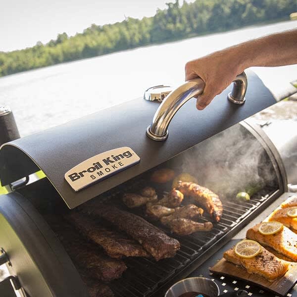 Broil King BK945050 REGAL 400 Freestanding Charcoal Grill Smoker with 500 sq. in. Primary Cooking Surface Heavy Duty Cast Iron Grids Crack Proof Wheels Bottle Opener Lower Shelf Removable Stainless St...