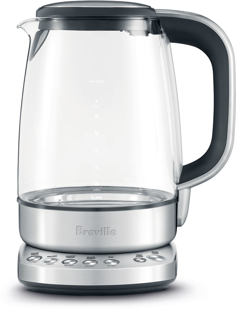 Breville BKE830XL IQ Kettle Pure with 5 Temperature Presets German Schott Glass 1500W Rapid Boil Keep Warm Auto Off Cordless Jug and Breville Assist Plug