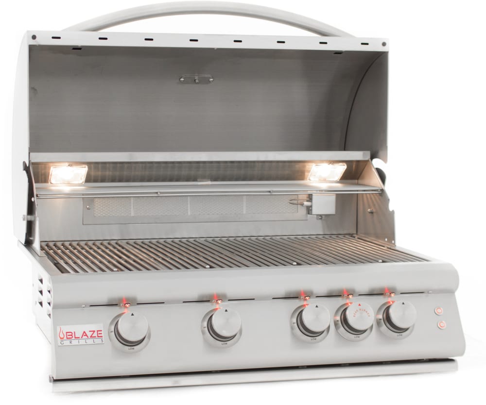 Blaze Blz4lte2ng 32 Inch Built In Gas Grill With 748 Sq In Cooking Surface 66000 Btu 4 Burners Removable Warming Rack Full Width Drip Tray Heat Zone Separators And Interior Lights Natural Gas