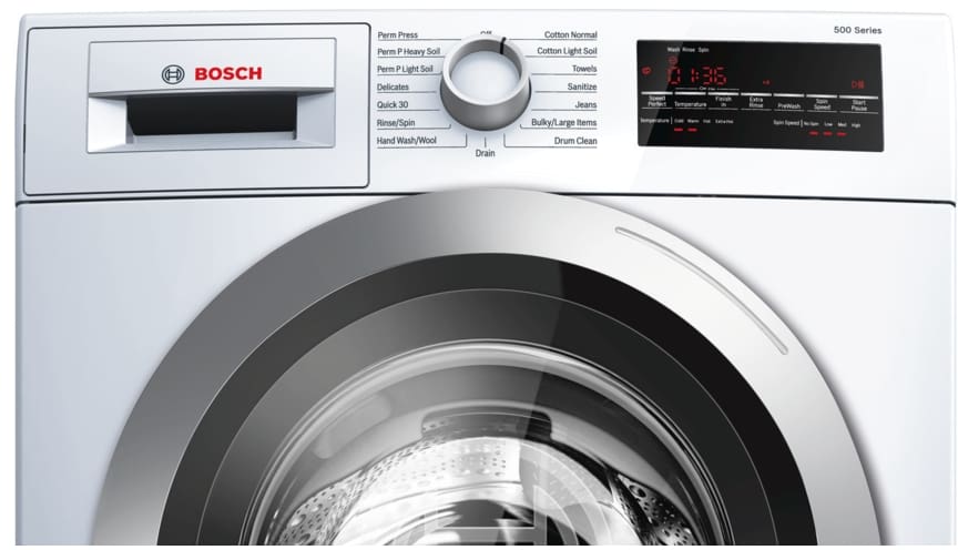 Bosch Front Load Laundry Pair in White with WAT28400UC Washer and WTG86401UC Electric Dryer 