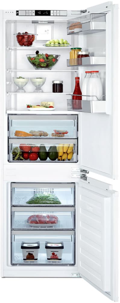 Blomberg BRFB1051FFBIN 22 Inch Built-in Bottom-Freezer Refrigerator with 10.6 cu. ft. Capacity, 3 Glass Shelves, 3 Door Shelves, 2 Storage Drawers, HygAIR Ionizing Technology, HygienePlus Antibacterial Filtering, White LED Lighting, Frost Free Operation and ENERGY STAR