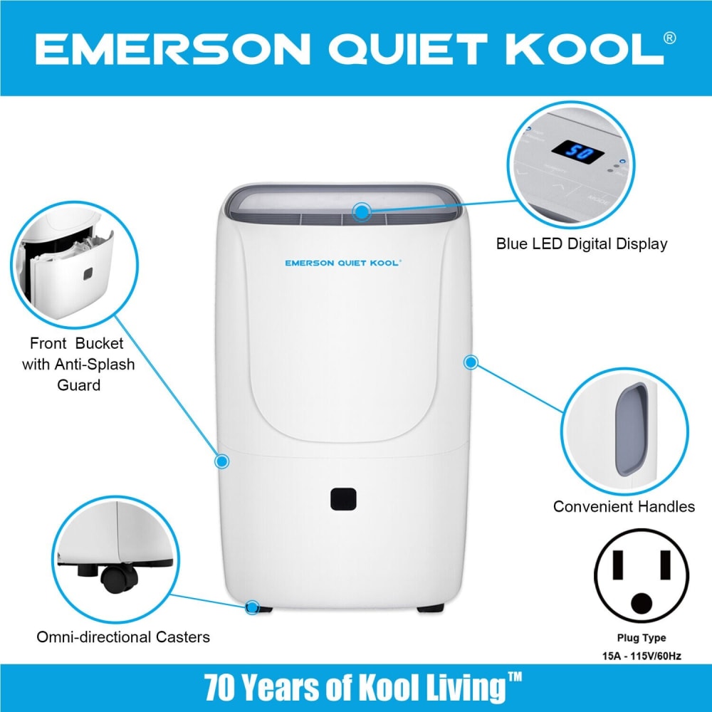 Emerson EAD30SE1T Quiet Kool Dehumidifier with Adjustable Humidistat