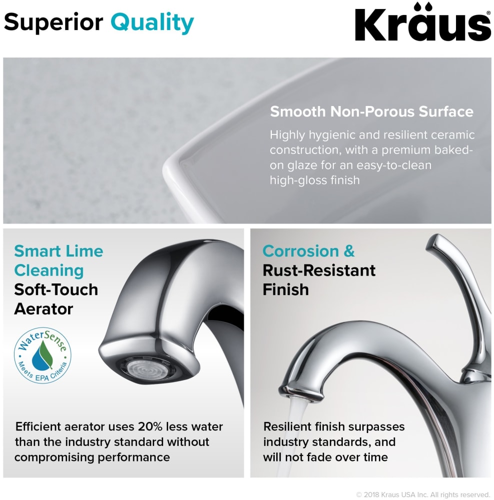 Kraus CKCV1261200ORB 16 1/2 Inch Square White Porcelain